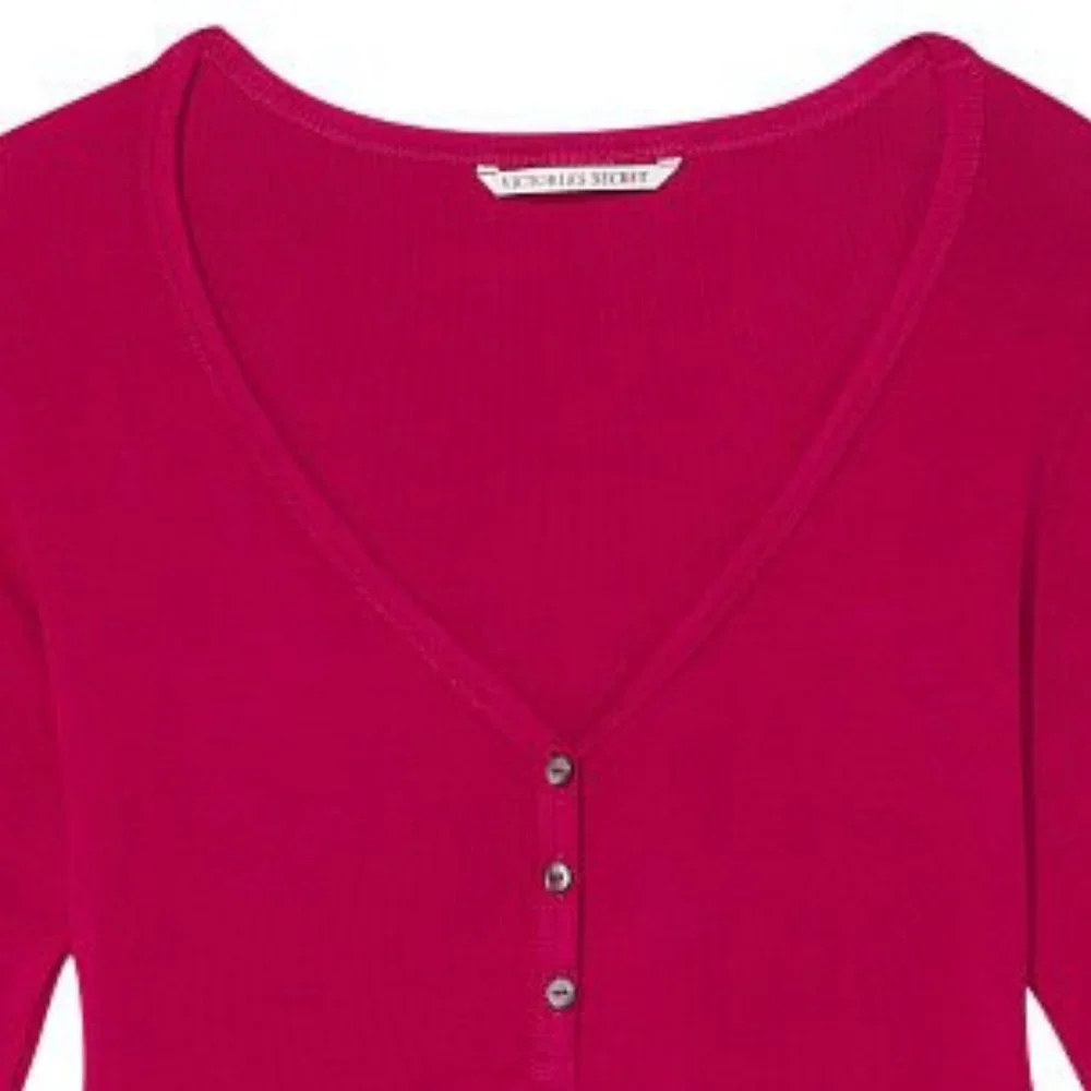VICTORIA'S SECRET XL Ribbed Modal Henley Short Pajama Set NWT Claret Red Comfy - Picture 8 of 8